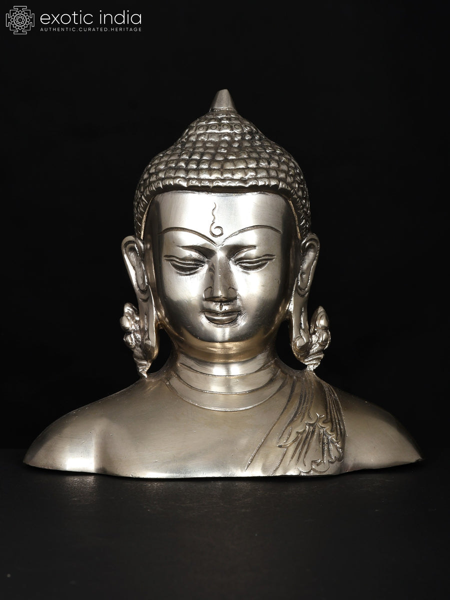 6" Gautama Buddha Handmade Silver Plated Brass Bust