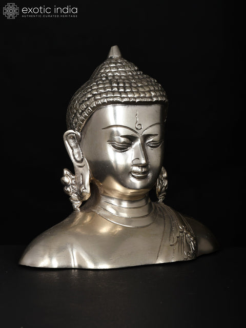 6" Gautama Buddha Bust | Silver Plated Brass Statue