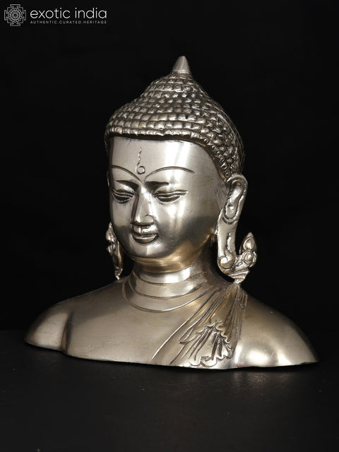 6" Gautama Buddha Bust | Silver Plated Brass Statue