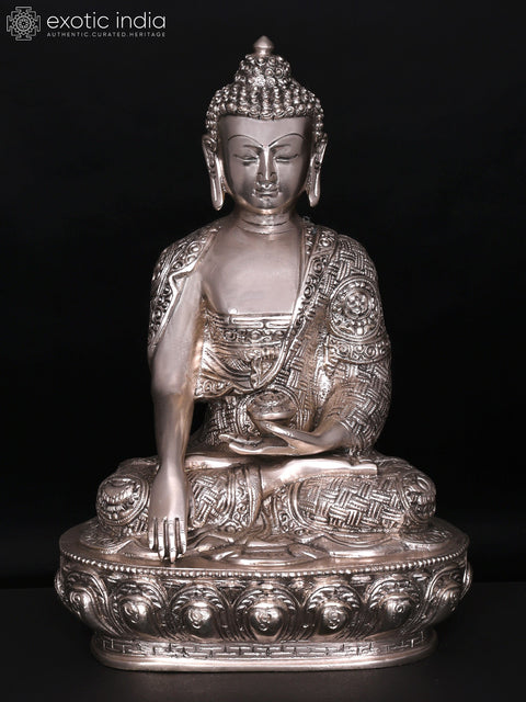 12" Bhumisparsha Buddha | Silver Plated Brass Statue