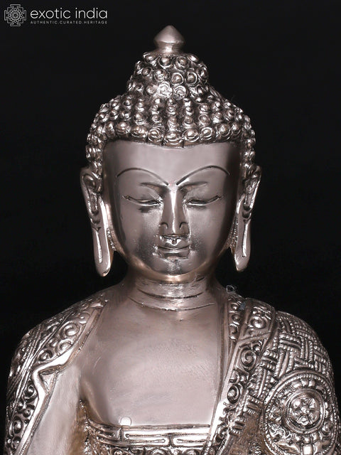 12" Bhumisparsha Buddha | Silver Plated Brass Statue