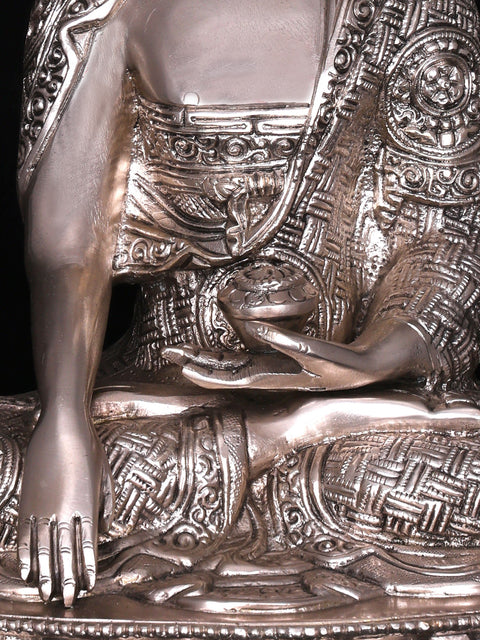 12" Bhumisparsha Buddha | Silver Plated Brass Statue