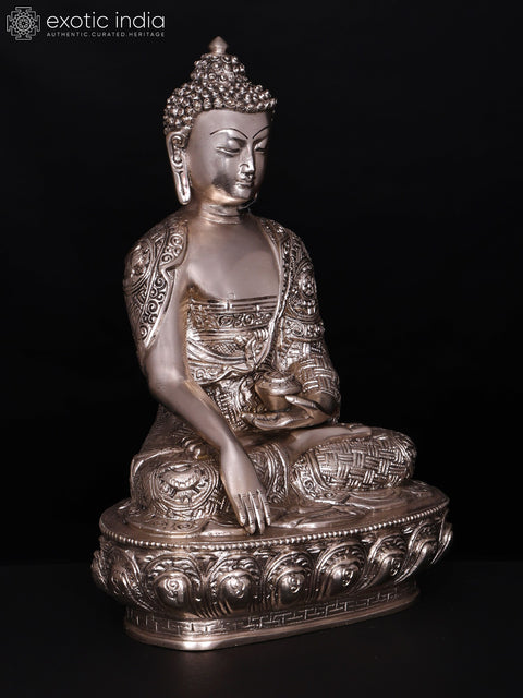 12" Bhumisparsha Buddha | Silver Plated Brass Statue
