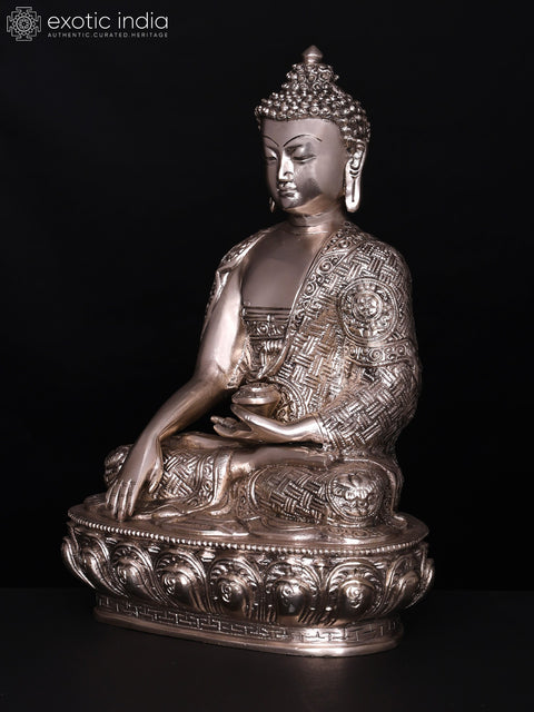 12" Bhumisparsha Buddha | Silver Plated Brass Statue