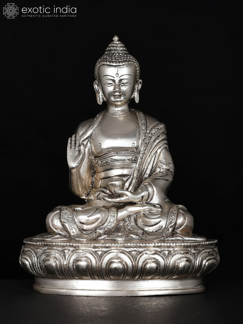 8" Lord Buddha in Vitark Mudra | Silver Plated Brass Statue