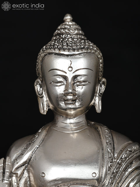 8" Lord Buddha in Vitark Mudra | Silver Plated Brass Statue