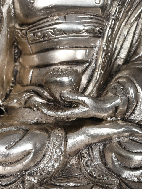8" Lord Buddha in Vitark Mudra | Silver Plated Brass Statue