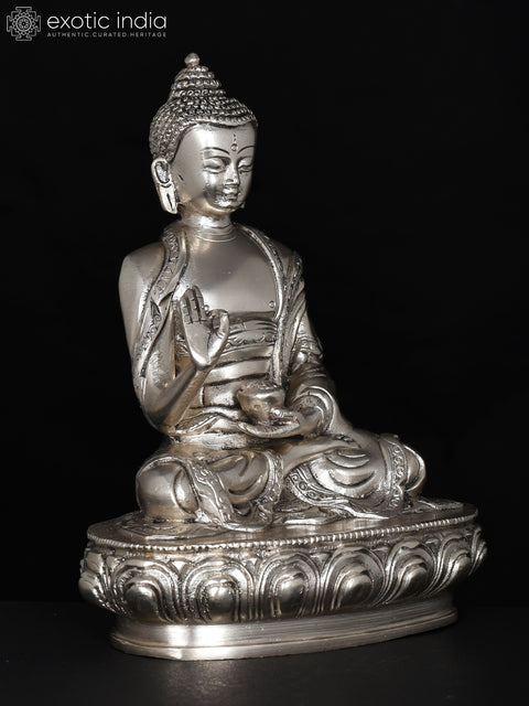 8" Lord Buddha in Vitark Mudra | Silver Plated Brass Statue