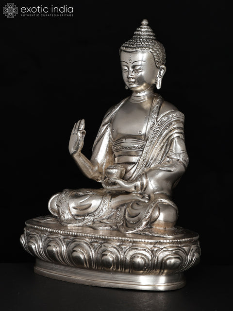 8" Lord Buddha in Vitark Mudra | Silver Plated Brass Statue
