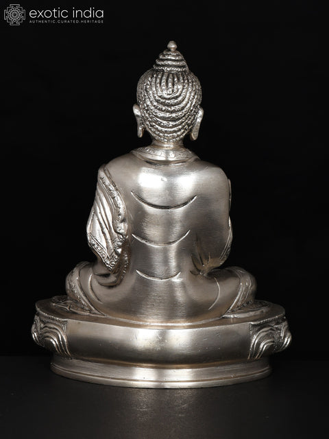 8" Lord Buddha in Vitark Mudra | Silver Plated Brass Statue