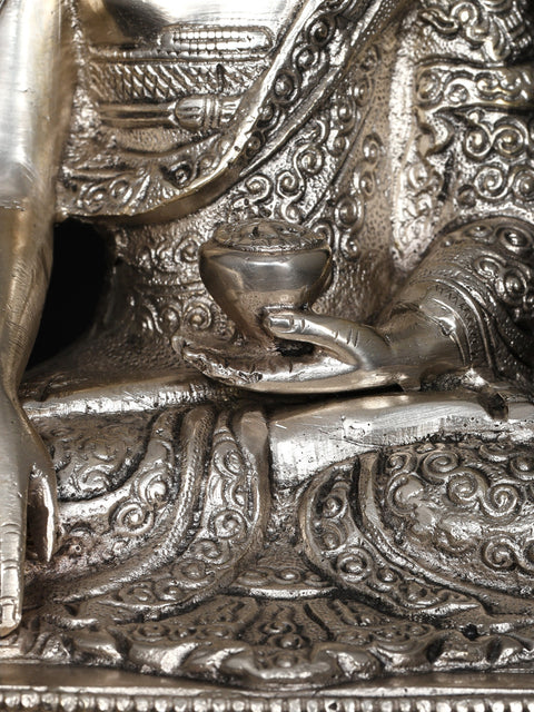 8" Lord Buddha Seated in Earth-Touching Gesture | Silver Plated Brass Statue