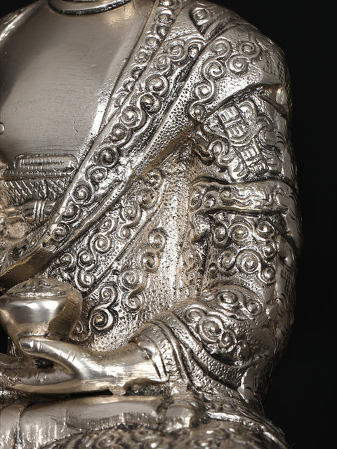 8" Lord Buddha Seated in Earth-Touching Gesture | Silver Plated Brass Statue
