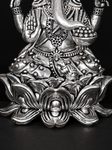 Small Superfine Blessing Lord Ganesha Seated on Lotus | Silver Plated Brass Statue | Multiple Sizes