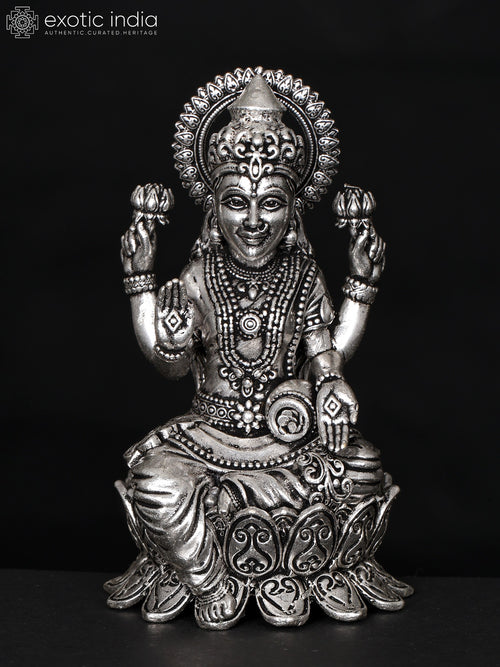 4" Silver Plated Brass Lakshmi Blessing Statue for Home Pooja