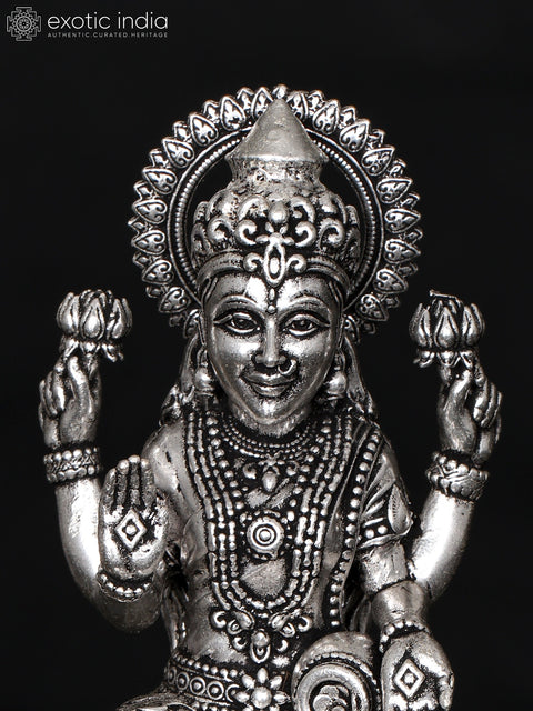 4" Small Superfine Blessing Goddess Lakshmi | Silver Plated Brass Statue