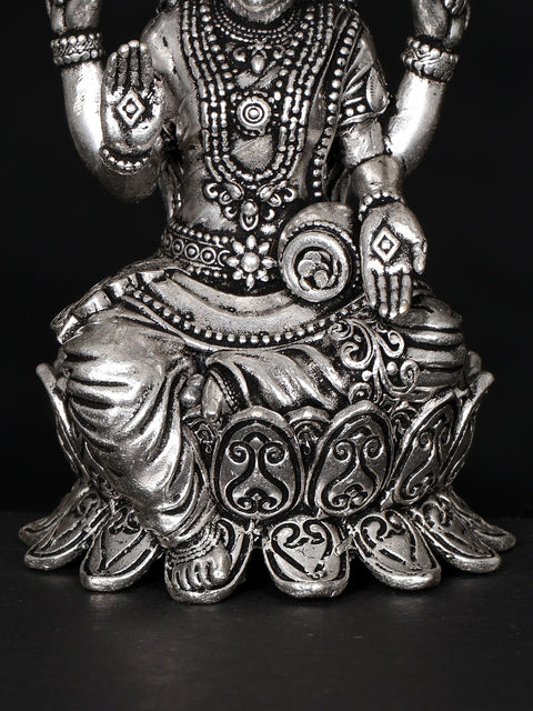 4" Small Superfine Blessing Goddess Lakshmi | Silver Plated Brass Statue