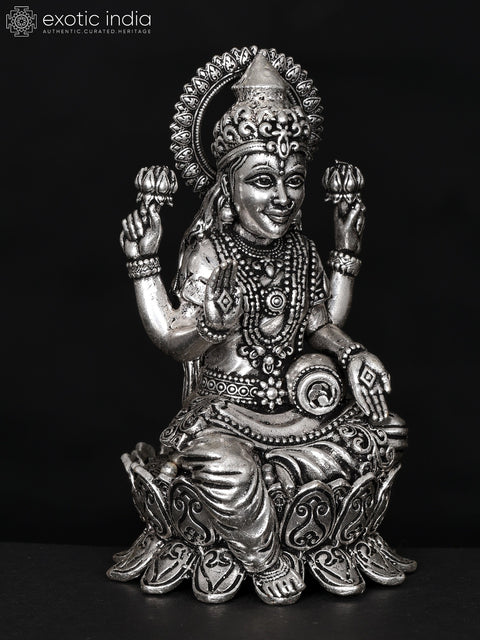 4" Small Superfine Blessing Goddess Lakshmi | Silver Plated Brass Statue