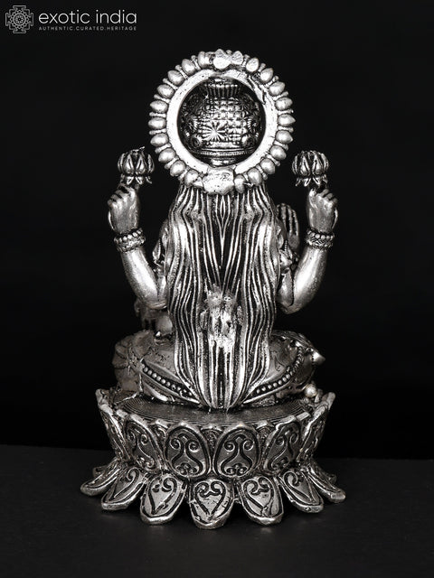 4" Small Superfine Blessing Goddess Lakshmi | Silver Plated Brass Statue