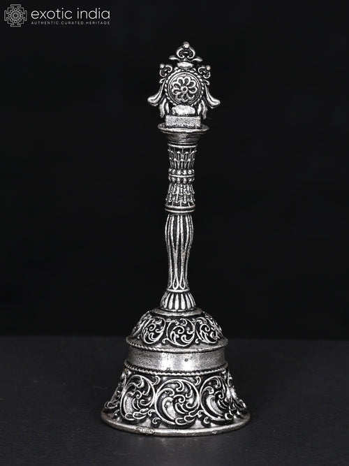 4" Brass Vaishnava Chakra Bell with Silver Plating for Pooja