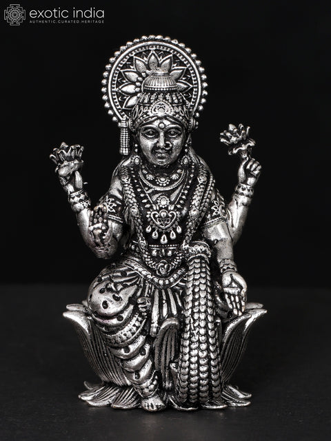 2" Small Superfine Blessing Goddess Lakshmi | Silver Plated Brass Statue