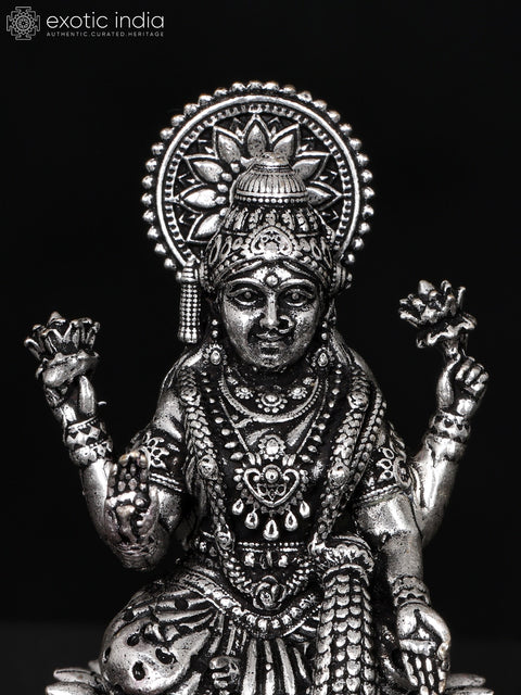 2" Small Superfine Blessing Goddess Lakshmi | Silver Plated Brass Statue
