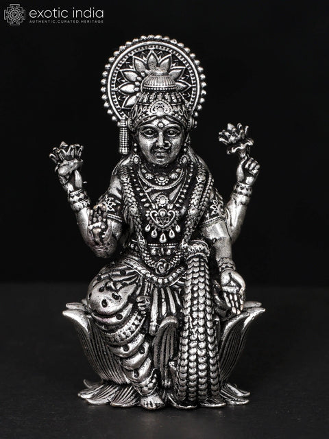 2" Small Superfine Blessing Goddess Lakshmi | Silver Plated Brass Statue
