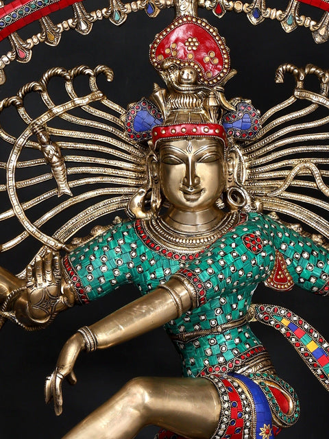 48" Large Nataraja - Dancing Lord Shiva | Brass Statue with Inlay Work