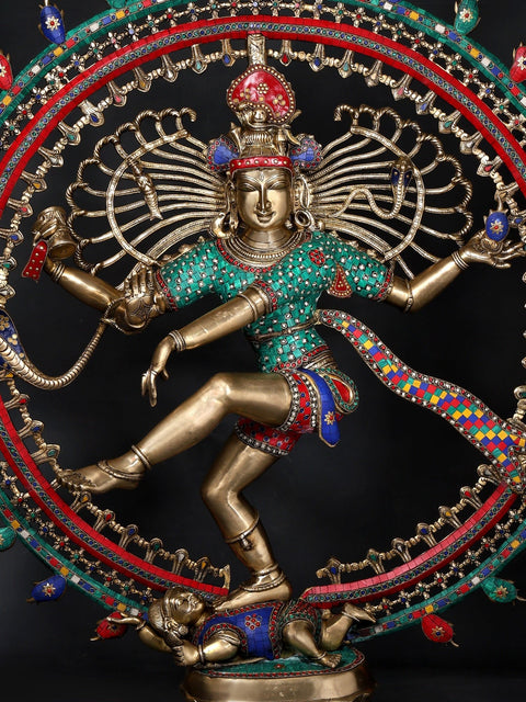 48" Large Nataraja - Dancing Lord Shiva | Brass Statue with Inlay Work