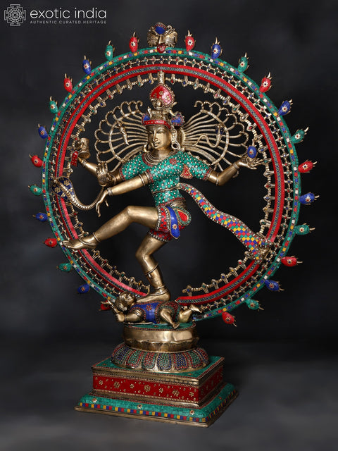 48" Large Nataraja - Dancing Lord Shiva | Brass Statue with Inlay Work