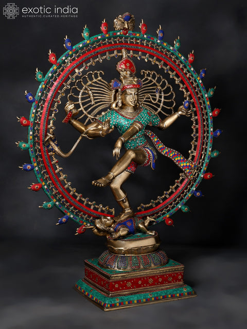 48" Large Nataraja - Dancing Lord Shiva | Brass Statue with Inlay Work