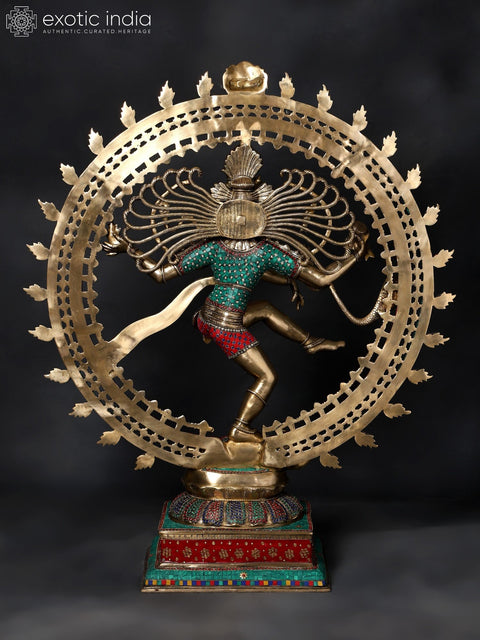 48" Large Nataraja - Dancing Lord Shiva | Brass Statue with Inlay Work