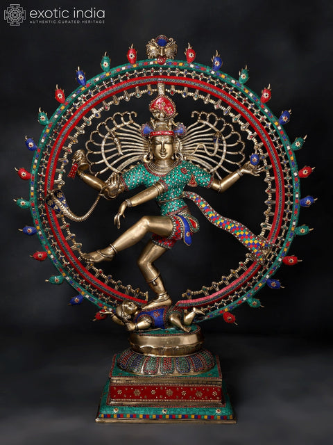 48" Large Nataraja - Dancing Lord Shiva | Brass Statue with Inlay Work