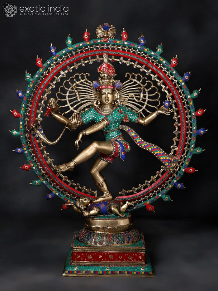 48" Large Nataraja - Dancing Lord Shiva | Brass Statue with Inlay Work