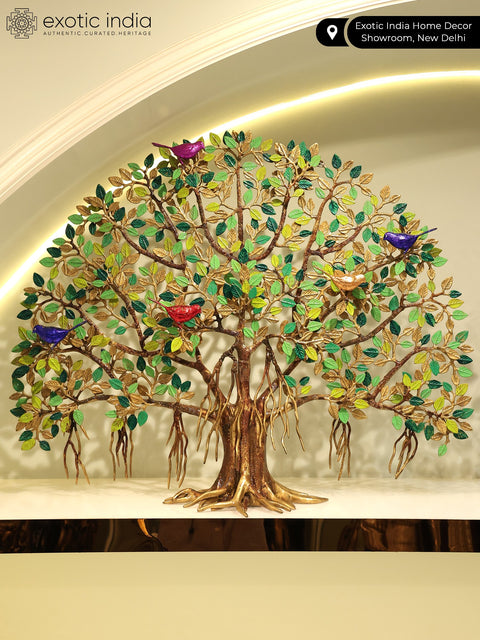 Large Brass Tree of Life with Chirping Birds | Home Decor