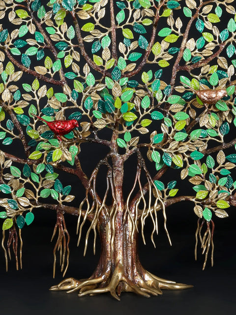 Large Brass Tree of Life with Chirping Birds | Home Decor