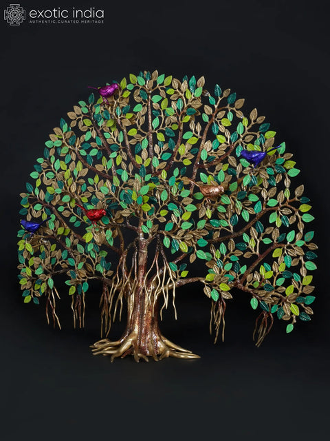 Large Brass Tree of Life with Chirping Birds | Home Decor