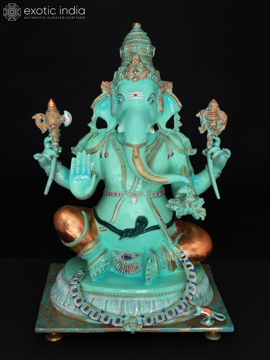 20" Four Armed Blessing Ganesha Brass Statue for Pooja