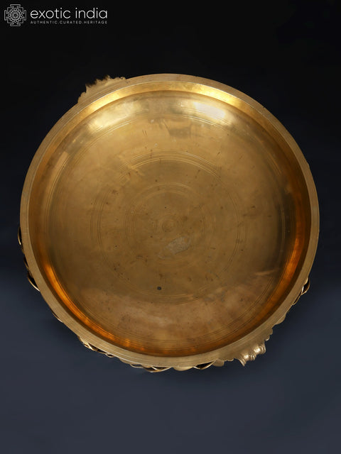24" Leaves Design Brass Urli with Stand