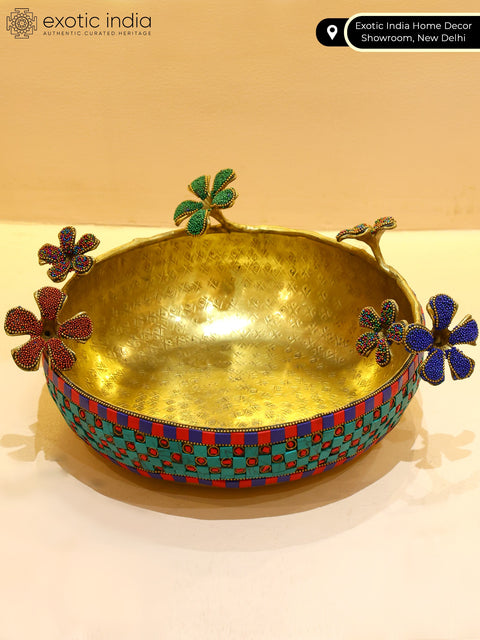 12" Decorative Urli in Brass with Inlay Work
