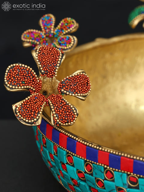 12" Decorative Urli in Brass with Inlay Work