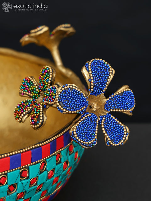 12" Decorative Urli in Brass with Inlay Work