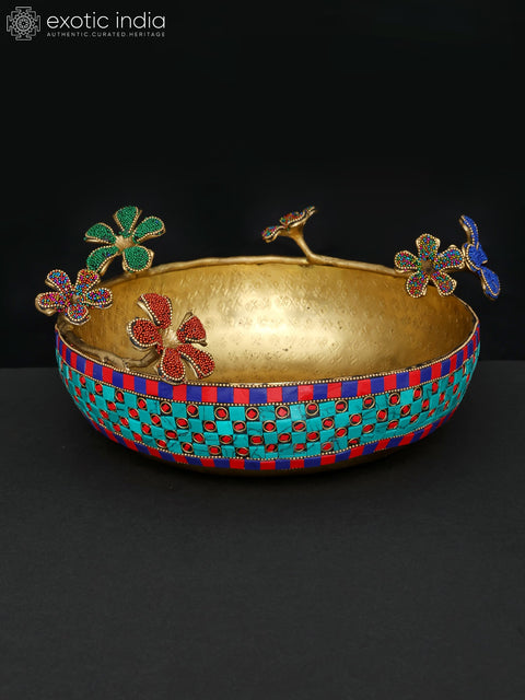 12" Decorative Urli in Brass with Inlay Work