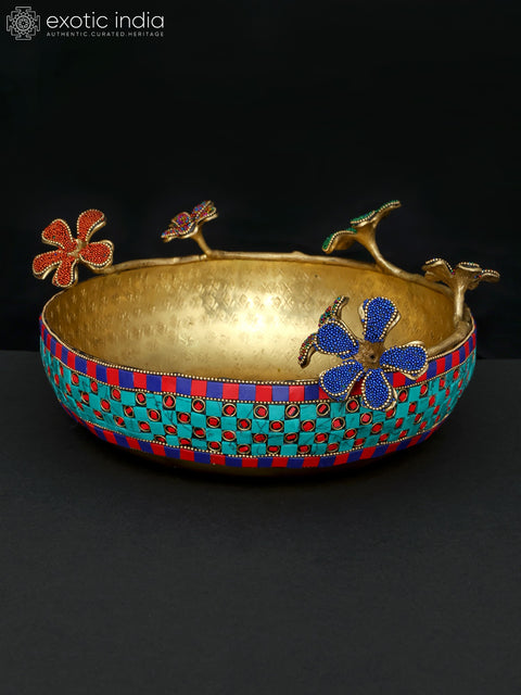 12" Decorative Urli in Brass with Inlay Work