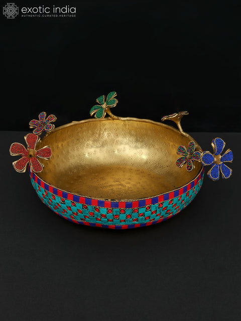 12" Decorative Urli in Brass with Inlay Work