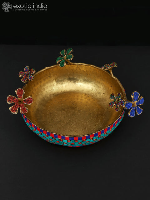 12" Decorative Urli in Brass with Inlay Work