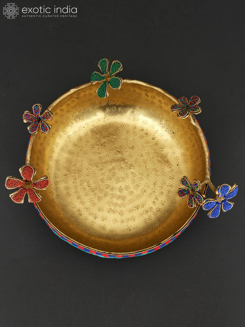 12" Decorative Urli in Brass with Inlay Work