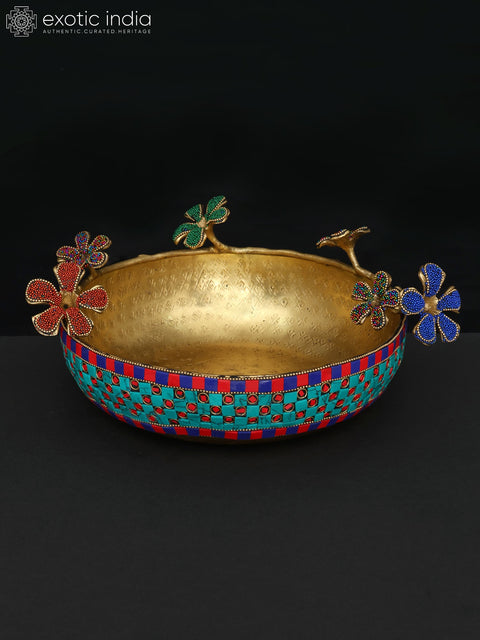 12" Decorative Urli in Brass with Inlay Work