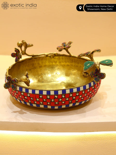 10" Decorative Flower Urli in Brass with Inlay Work