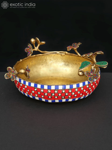 10" Decorative Flower Urli in Brass with Inlay Work