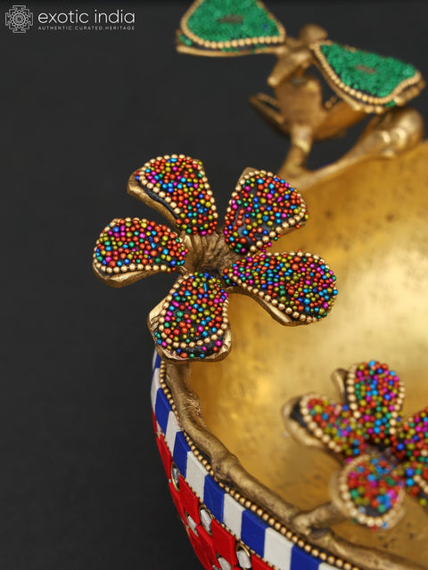 10" Decorative Flower Urli in Brass with Inlay Work